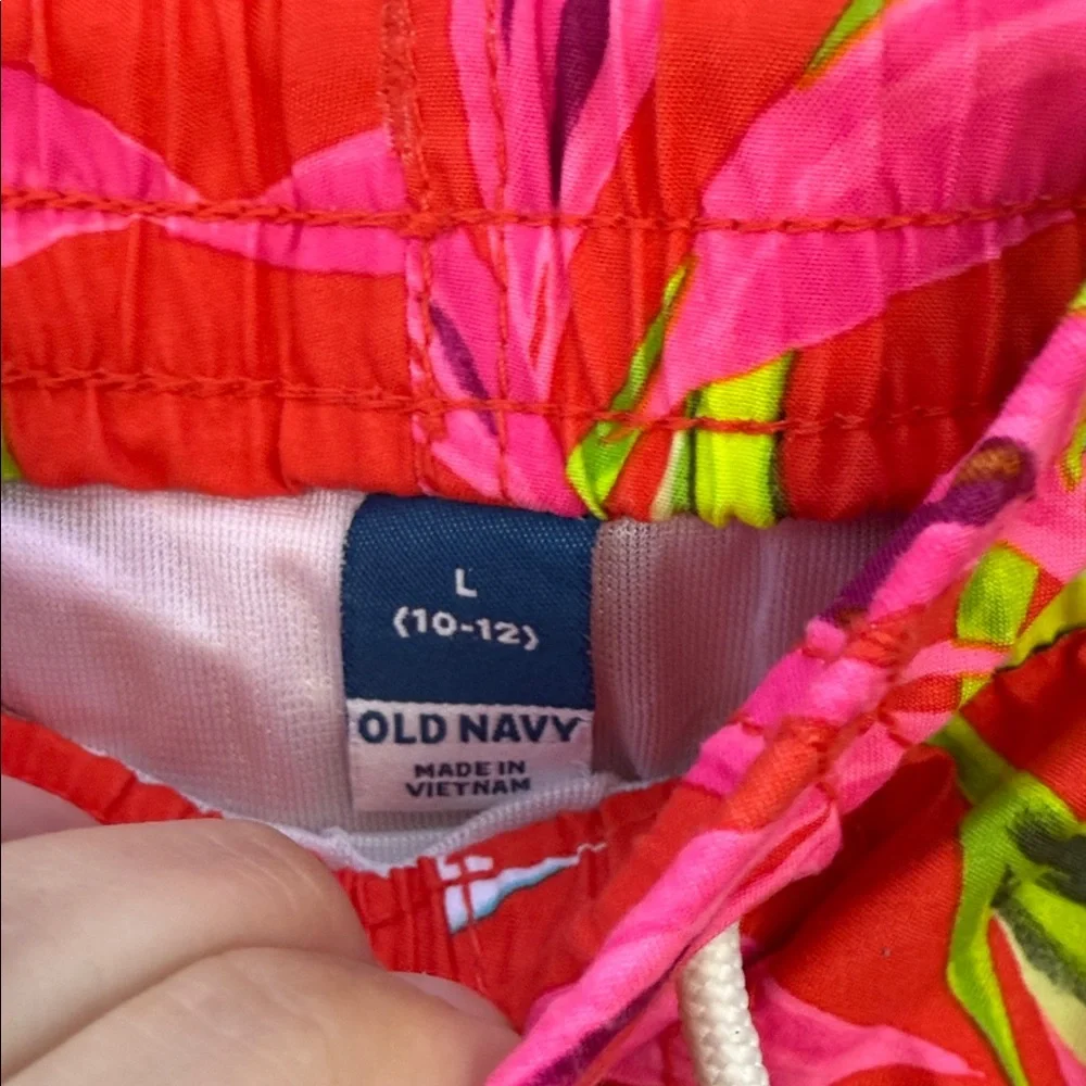 Old Navy Red and Pink Floral Boy's Swim Shorts Size Large
